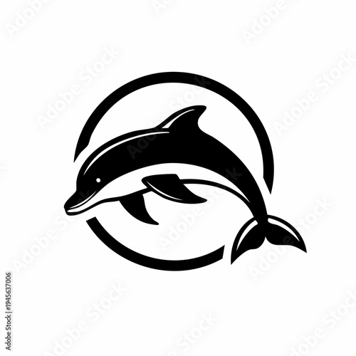 Vector illustration of a jumping dolphin in a circle, a symbol of freedom and oceanic life