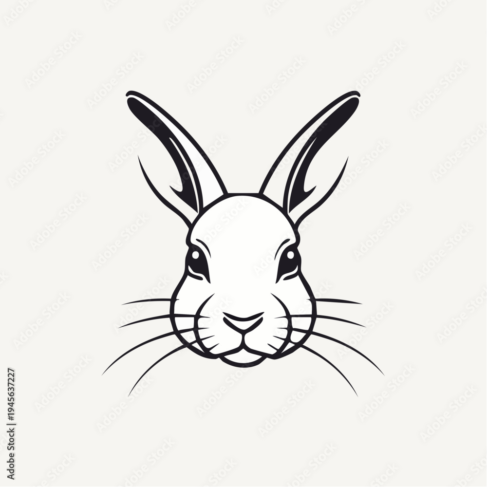 Fototapeta premium Minimalist monochrome rabbit head illustration, a charming and simple vector outline graphic perfect for children's designs, logos, or spring-themed branding, symbolizing gentleness and cuteness