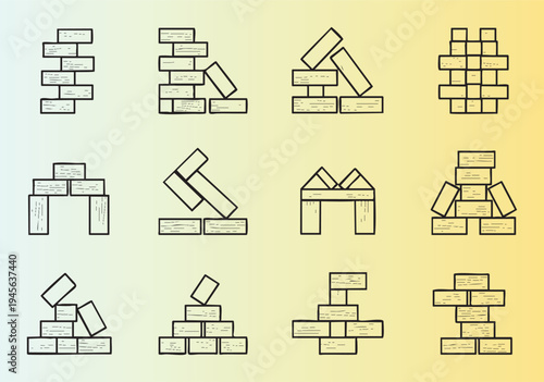 Creative wooden block balance and construction illustrations in flat design