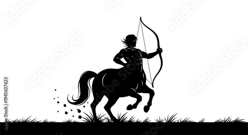Silhouette of Centaur Archer Aiming Bow and Arrow with Determination.