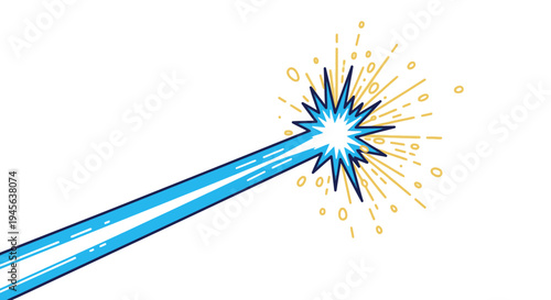 Vibrant blue laser ray with an explosive star impact effect, a powerful graphic element for action, sci-fi, and comic book designs.