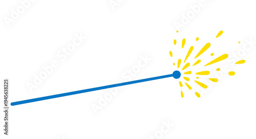 Minimalist vector illustration of a magic wand creating a burst of yellow sparks, symbolizing creativity, energy, and celebration on a white background.