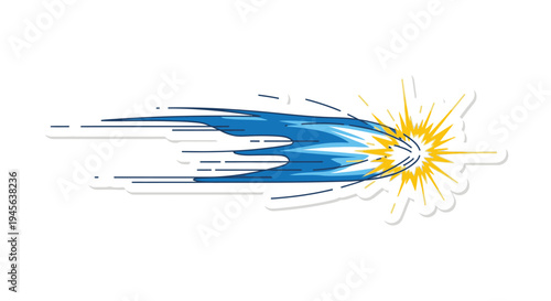Dynamic blue speed trail with yellow explosion effect, illustrating fast movement, impact, or a powerful energy burst in a comic book style graphic.