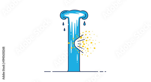 Water pipe leak illustration showing a burst pipe with water spraying out, symbolizing damage, waste, or a plumbing problem.