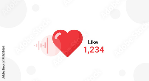 Red Heart Icon with Like Count and Sound Waves - Social Media Engagement