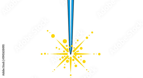 Abstract blue laser beam precisely impacting a surface, creating a vibrant yellow starburst effect, symbolizing advanced technology, precision, and focused energy.