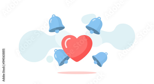 Red Heart Icon with Notification Bells on Abstract Background