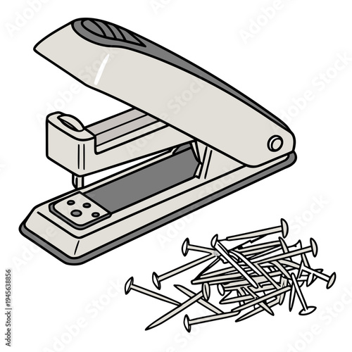Stapler with nails on white background office construction