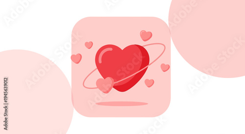 Red Heart Icon with Orbiting Hearts, Romantic Love Symbol, Minimalist Design