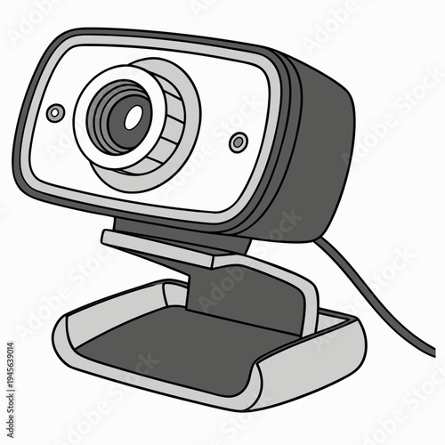 Computer webcam with cord on white background computer camera device