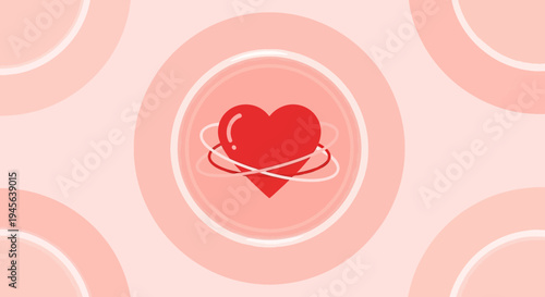 Red Heart Icon with Orbiting Rings on Pink Gradient Background