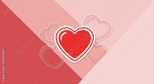 Red Heart Icon with Outline Hearts on Pink Geometric Background