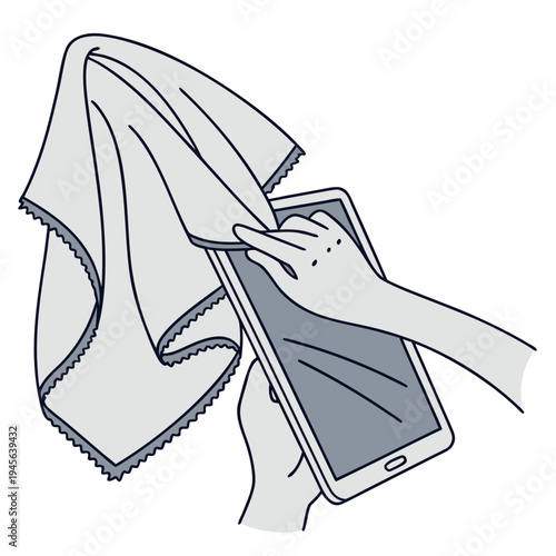 Hand wiping smartphone screen with cloth cleaning
