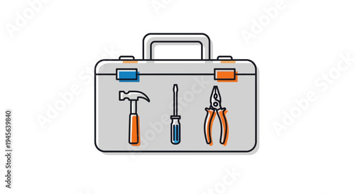 A simple toolbox with essential tools including a hammer, screwdriver, and pliers for basic repairs and projects