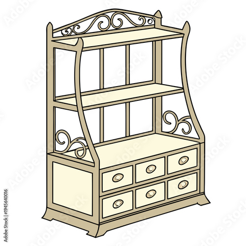 Of a wooden dresser with drawers and shelves furniture home decor cartoon