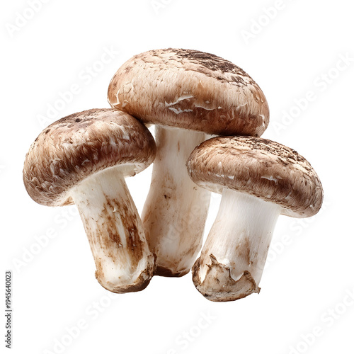 Three champignons Agaricus closeup isolated on a white background