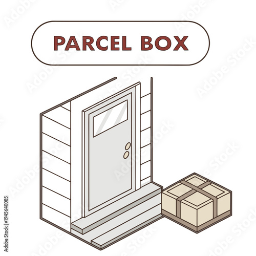 Parcel box delivery to a house doorstep with package delivery front door