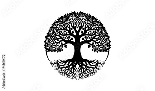 Decorative Tree of Life Silhouette Emblem Vector Sacred Nature Symbol