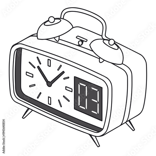 Analog and digital alarm clock with bells on white background analog clock digital clock