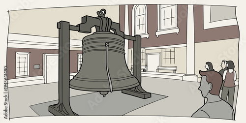 USA, US, U.S, United States - Liberty Bell historic American landmark dramatic museum light panorama 
