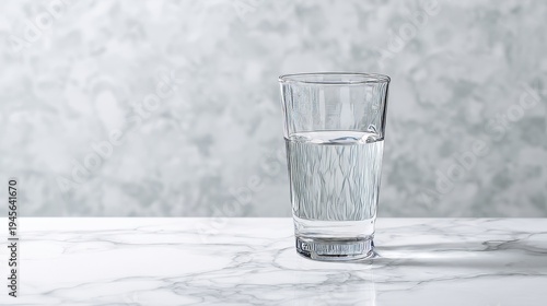 clean glass of water on white marble table, soft reflections