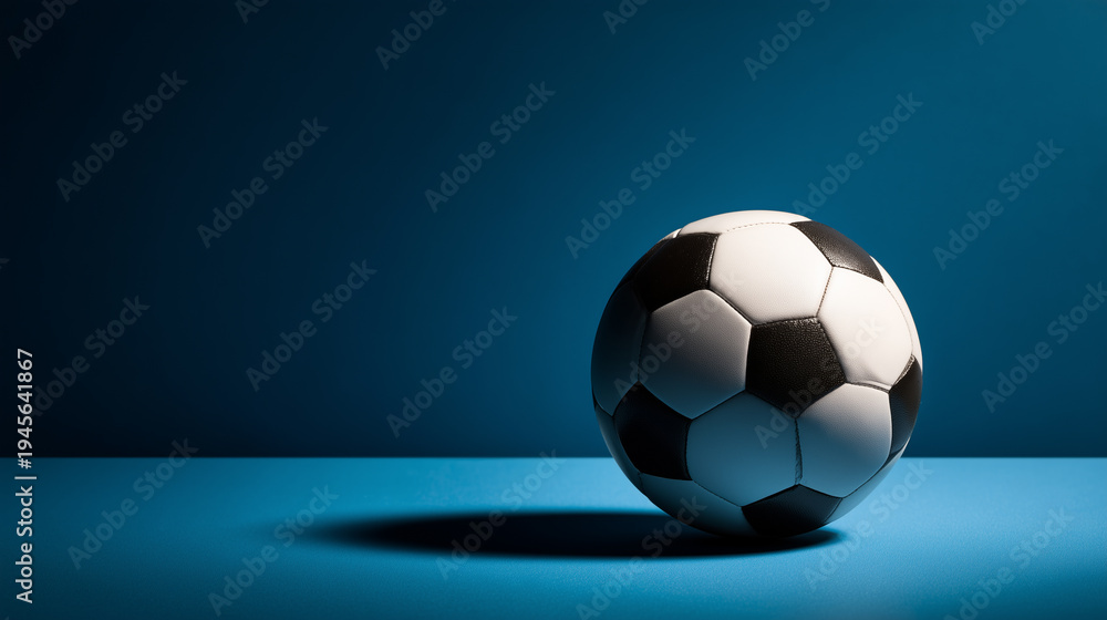 Naklejka premium Polished soccer ball on smooth blue surface