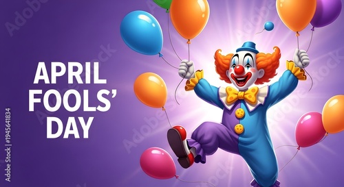 Wallpaper Mural Vibrant clown celebrating april fools' day with colorful balloons Torontodigital.ca