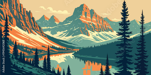 USA, US, U.S, United States - Glacier National Park alpine lake mountains sunrise panorama with reflection
