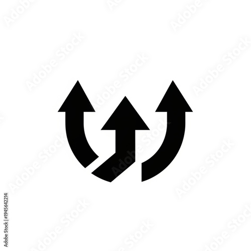 Three black arrows pointing upwards and outwards, symbolizing growth and direction.
