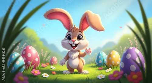 Wallpaper Mural Easter bunny in a colorful garden with eggs Torontodigital.ca