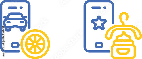 Mobile app icons representing car sharing and secure booking features