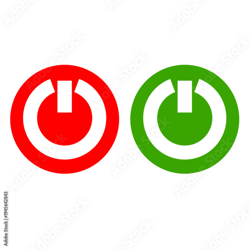 Green and red power buttons. On and off icons.