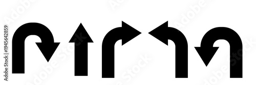 Set of traffic sign icons: arrow signs, right and left turn signs, right and left U turns.