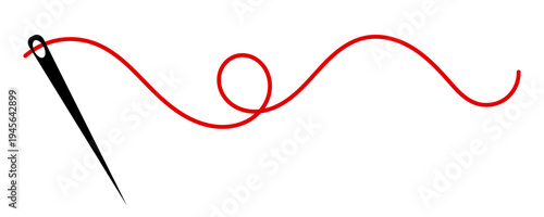 Sewing needle and thread vector on white background.