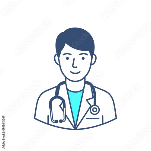 Medical Professional Male Doctor Illustration. Healthcare Worker Avatar with Stethoscope and Lab Coat for Health Services.