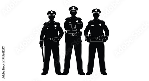 Silhouette of Three Police Officers Standing Together.