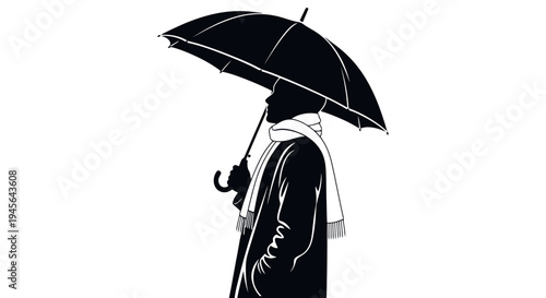 Silhouette of a person holding an umbrella.