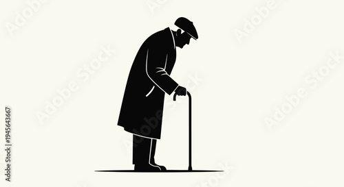 Silhouette of an elderly man with a cane.