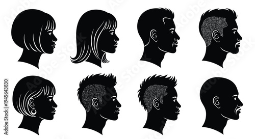 Collection of Diverse Human Profile Silhouettes.