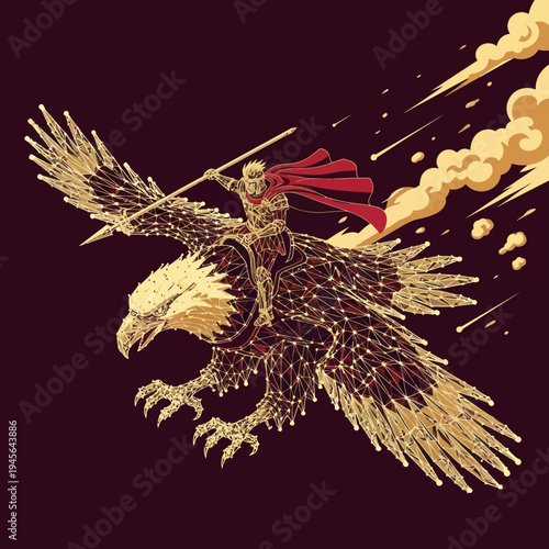 Eagle Flying with Rider and Red Cape.