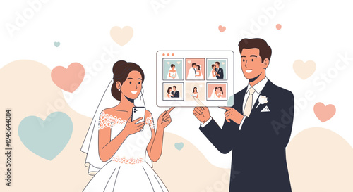 Couple Planning Wedding Online, Choosing Photos for Invitations