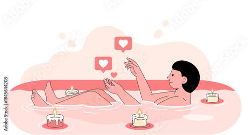 Couple Relaxing in Romantic Bath with Hearts and Candles