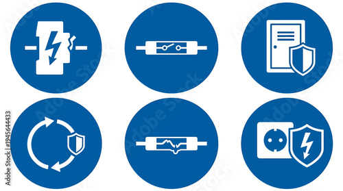 Collection of Electrical Safety and Power Supply Icons. Vector Icons Set