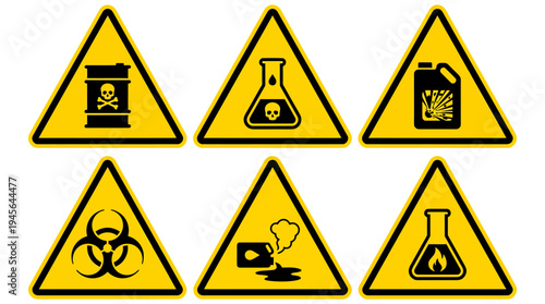 Collection of Hazard Warning Signs for Safety and Precaution 1. Vector Icons Set