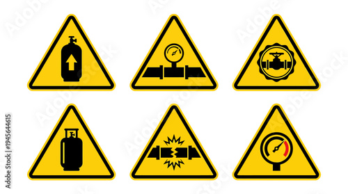 Collection of Safety Warning Signs for Construction and Traffic. Vector Icons Set
