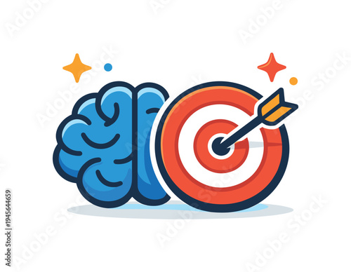Personal focus and deep work sessions for professionals aiming to complete meaningful tasks without distractions, a simple brain icon placed beside a target symbolizing concentrated thinking
