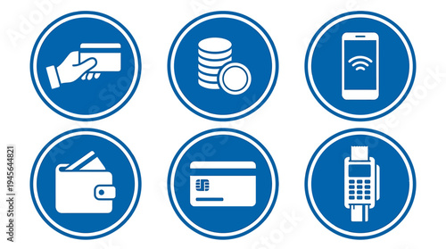 Digital Payment and Banking Icons Set for Financial Transactions. Vector Icons Set