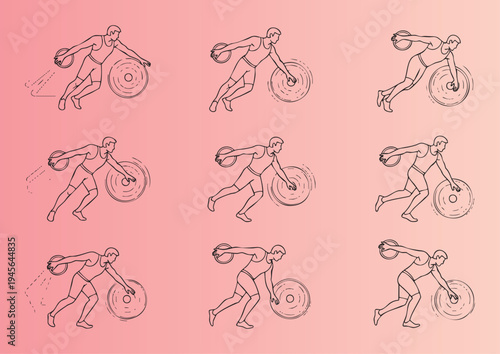 Stepbystep discus throwing technique illustrated with athlete poses