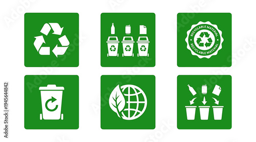 EcoFriendly Recycling and Sustainability Symbols Collection. Vector Icons Set