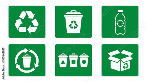 EcoFriendly Recycling and Waste Management Icons Set. Vector Icons Set